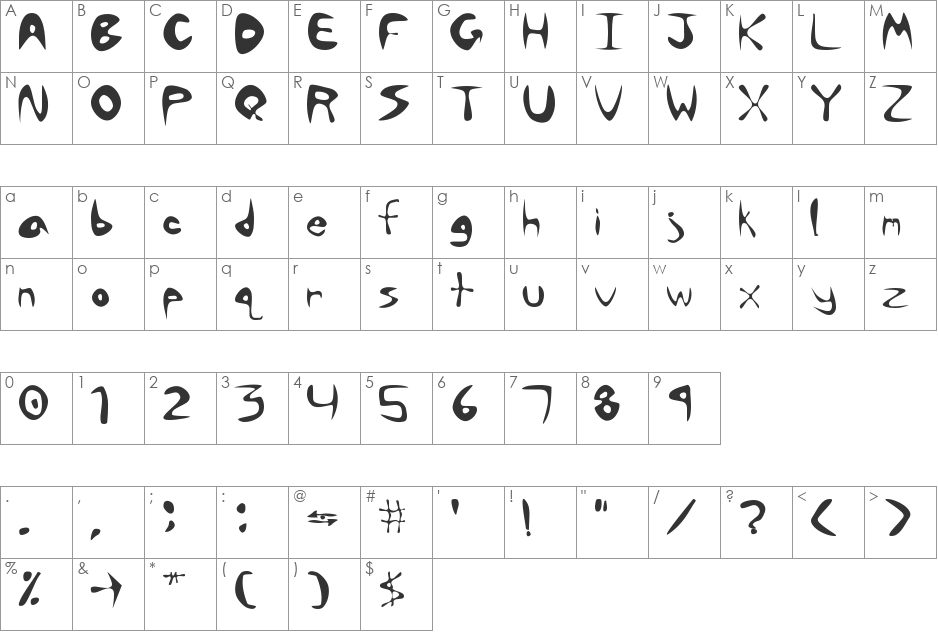 Phishka Bel Liscoa font character map preview