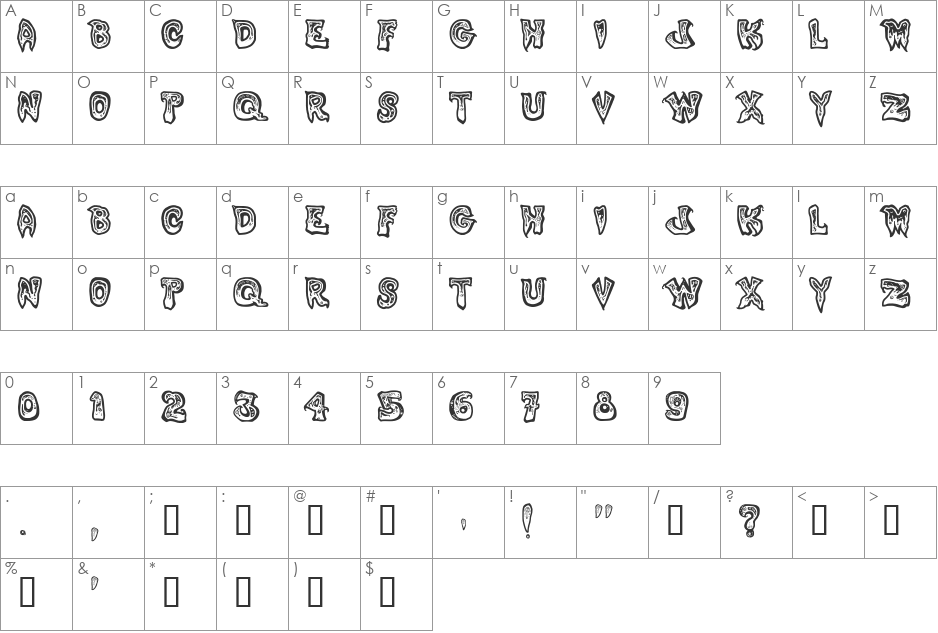 Phlegmy Kilmister font character map preview