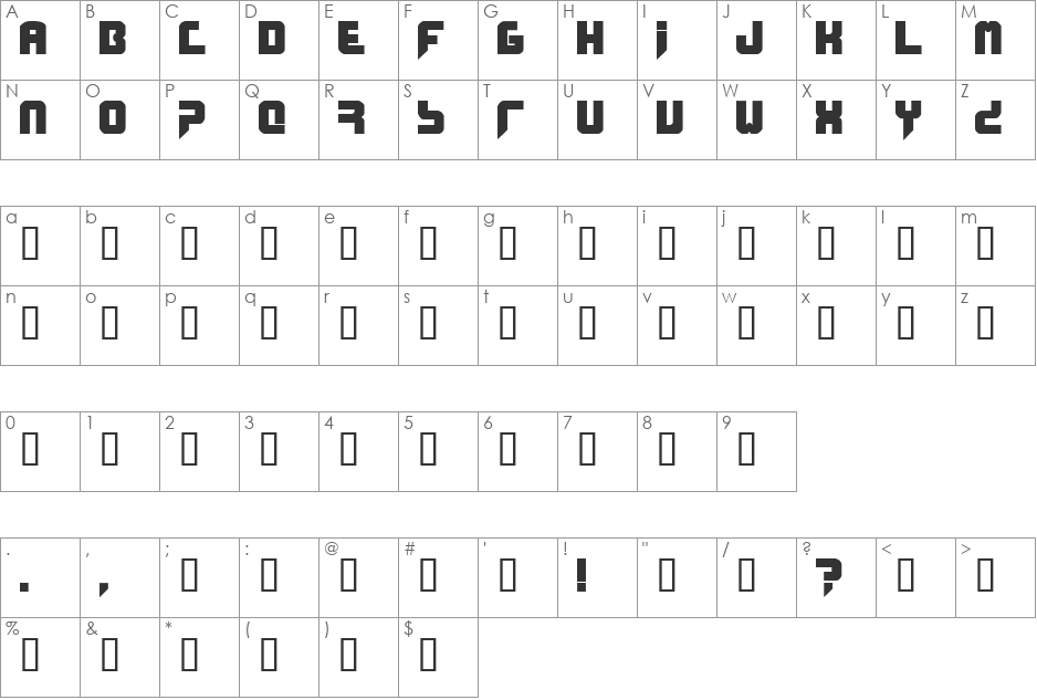 Phobos font character map preview