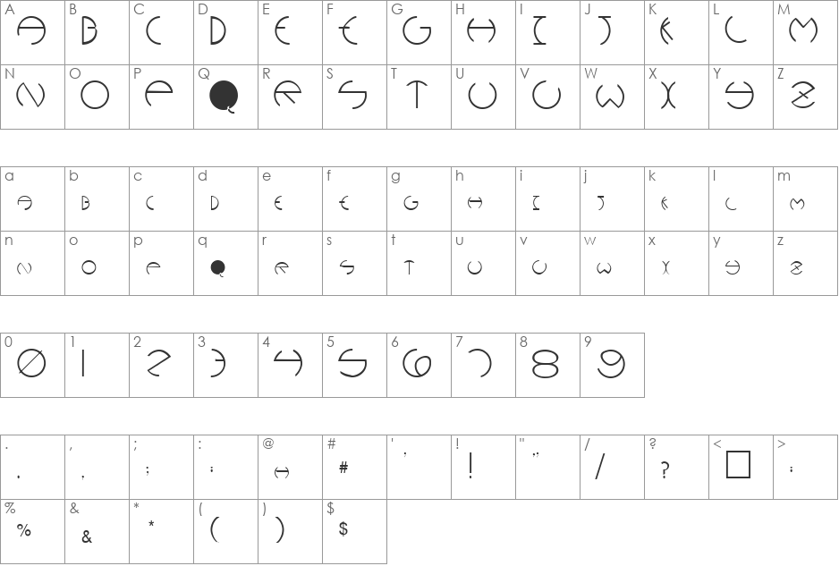 PHOEBE font character map preview