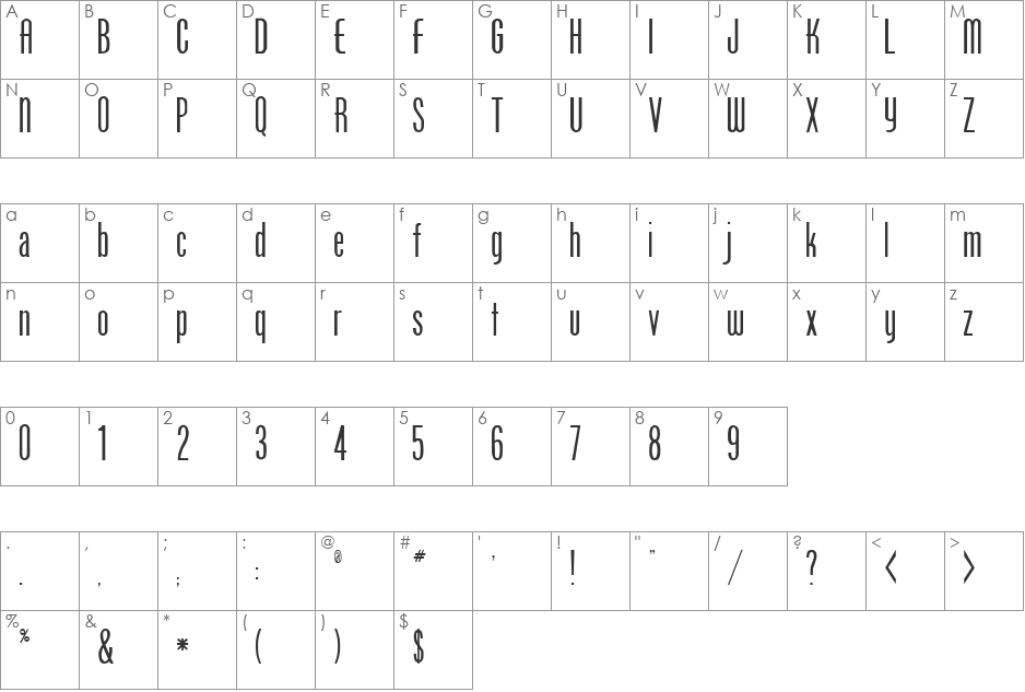 Phoenix font character map preview