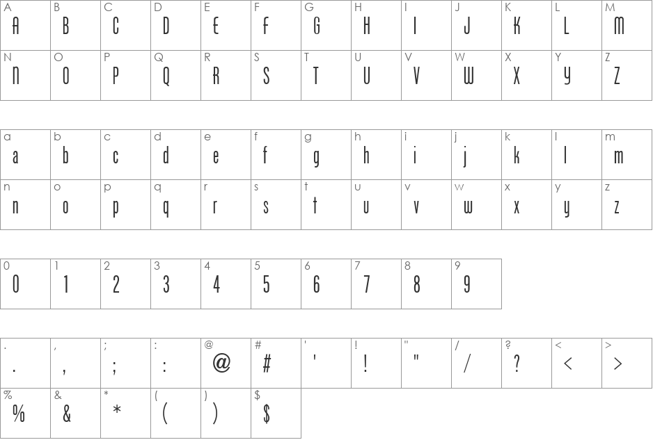 PhoenixAmerican font character map preview