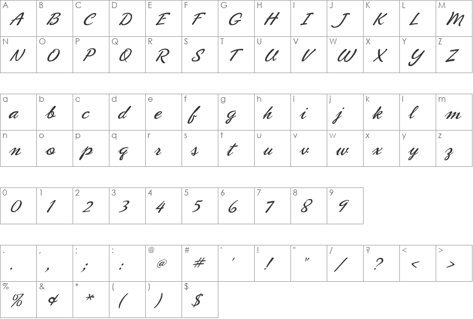 PhoenixScriptFLF font character map preview