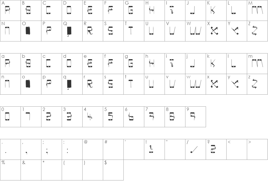 PHONE SCAN font character map preview