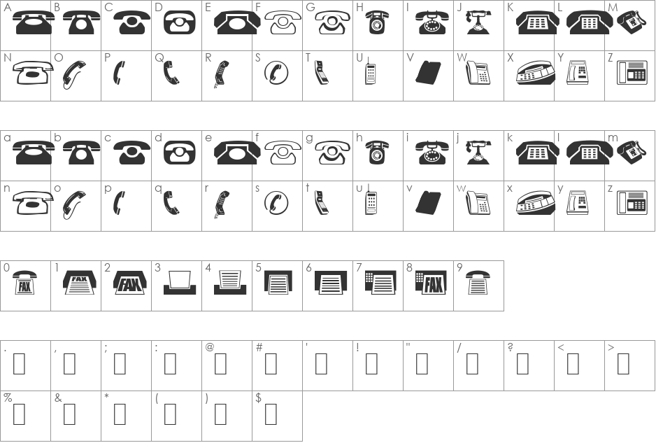 Phones font character map preview