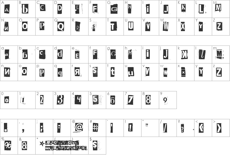 Phorssa font character map preview