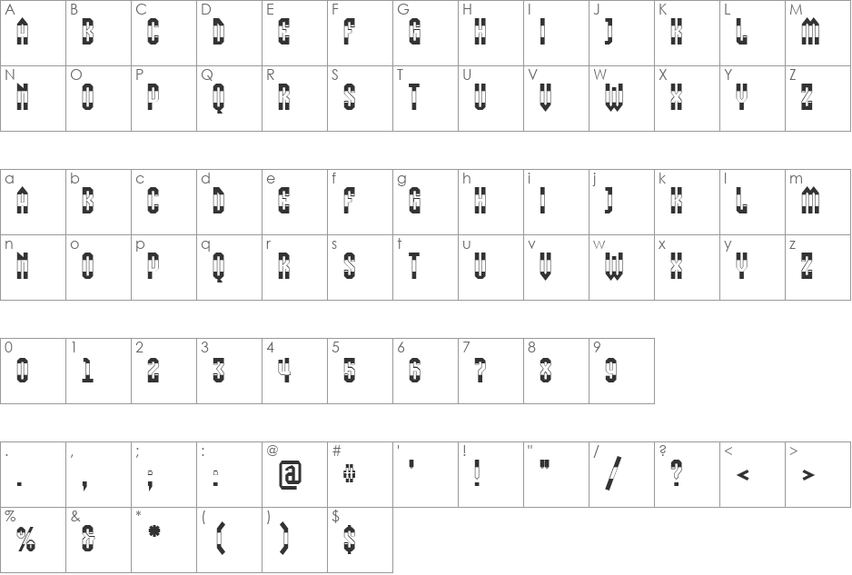 a_VizoraB&W font character map preview