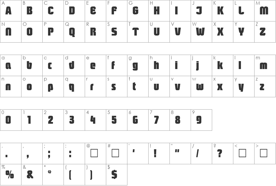 PhrasticExtraBold font character map preview
