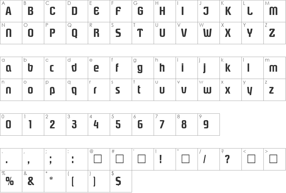 PhrasticMedium font character map preview
