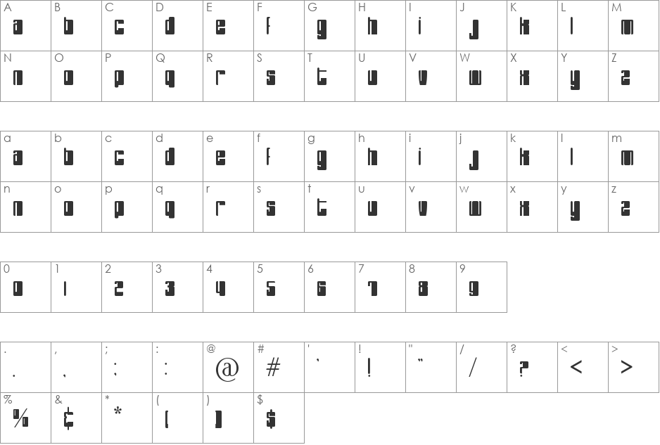 PHuture font character map preview