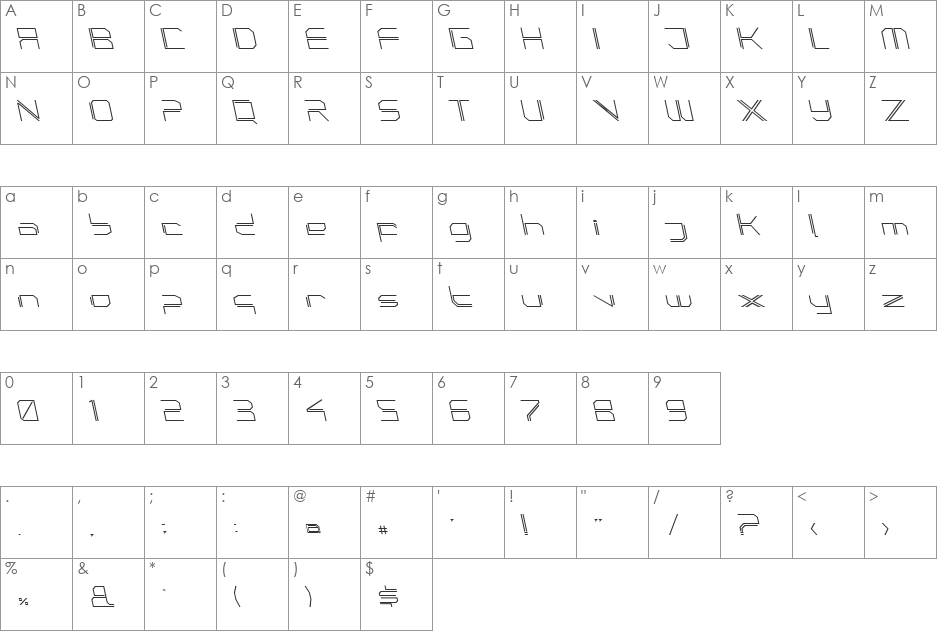 PhutureSqrdOpen font character map preview