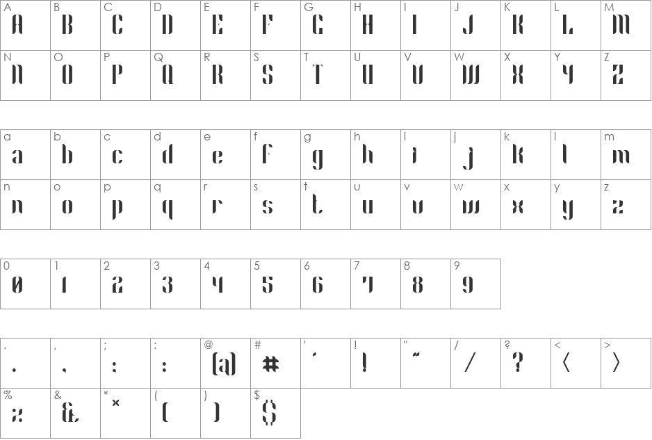 Phyllon font character map preview