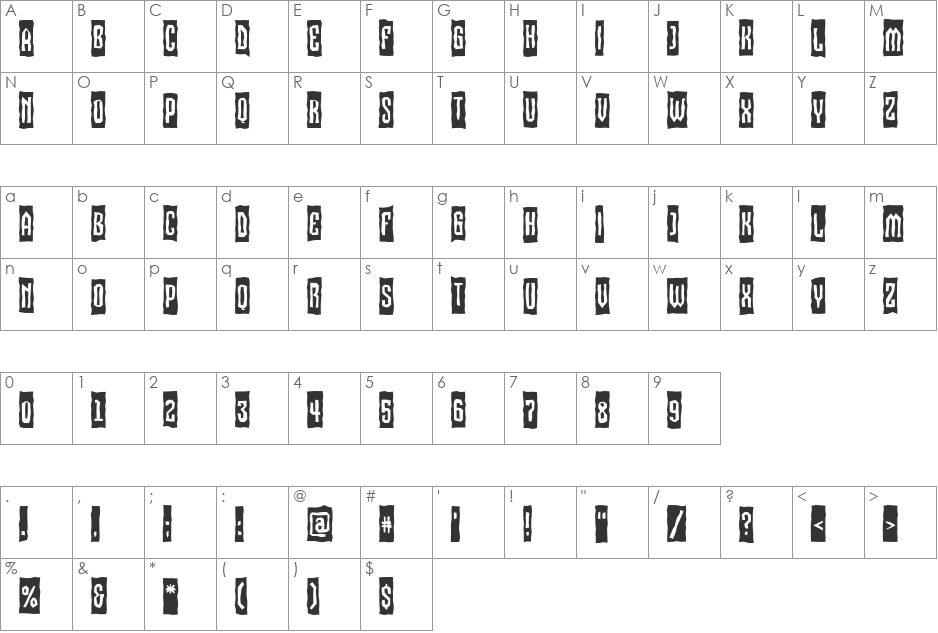 a_VizoraCmBrk font character map preview