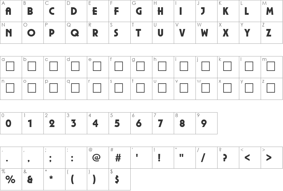 Piazza font character map preview