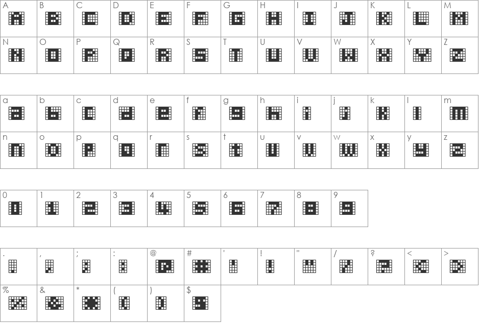 Pica Hole - 1890 Morse font character map preview