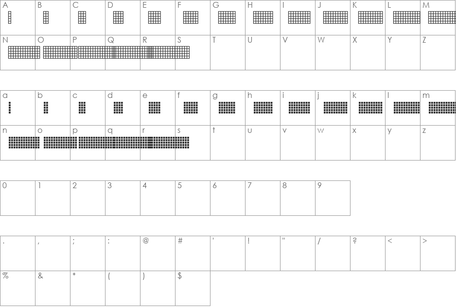 Pica Hole - Grids font character map preview