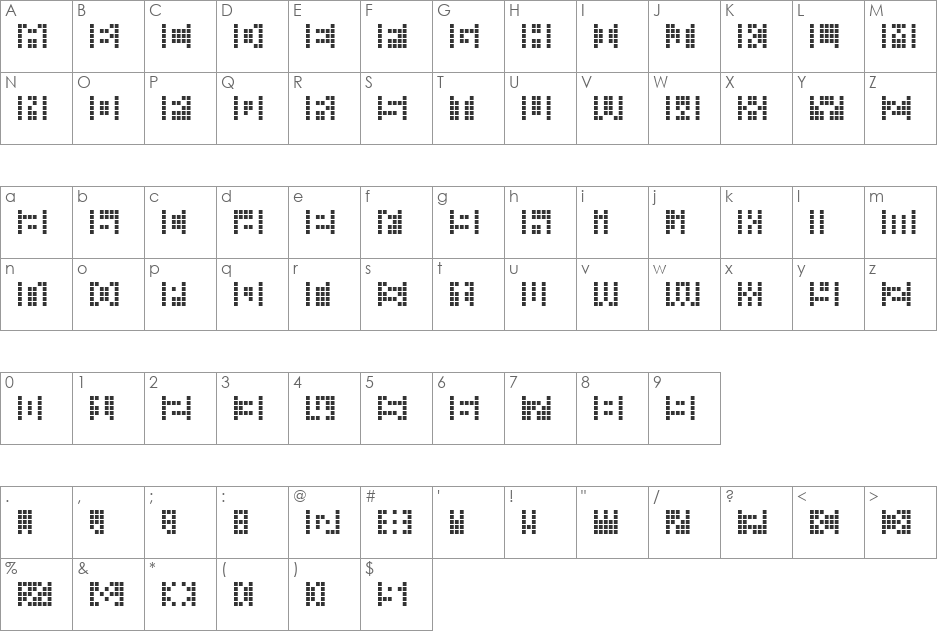 Pica Hole - MRST font character map preview