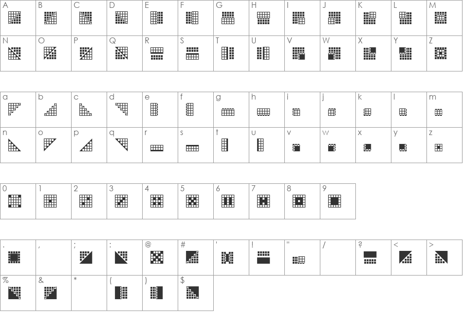 Pica Hole - SIM font character map preview