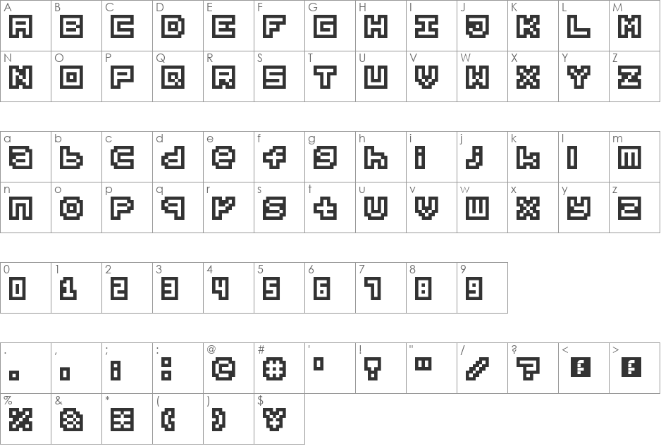 PicaBlox font character map preview