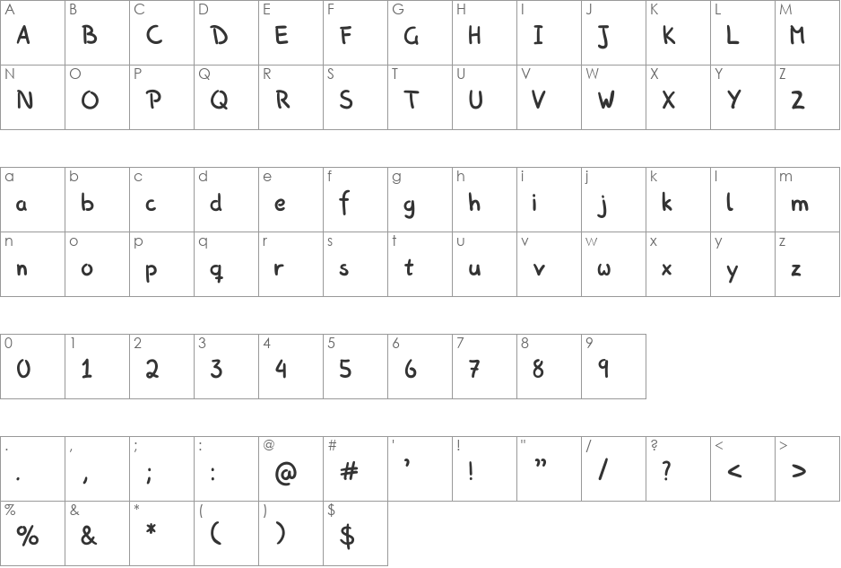 PicasProperHand font character map preview
