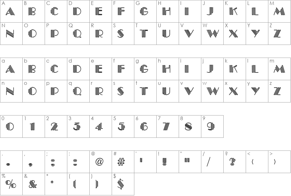 Piccolo font character map preview
