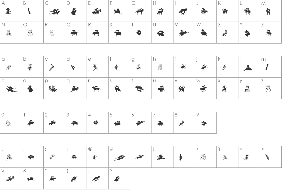 PickABack font character map preview