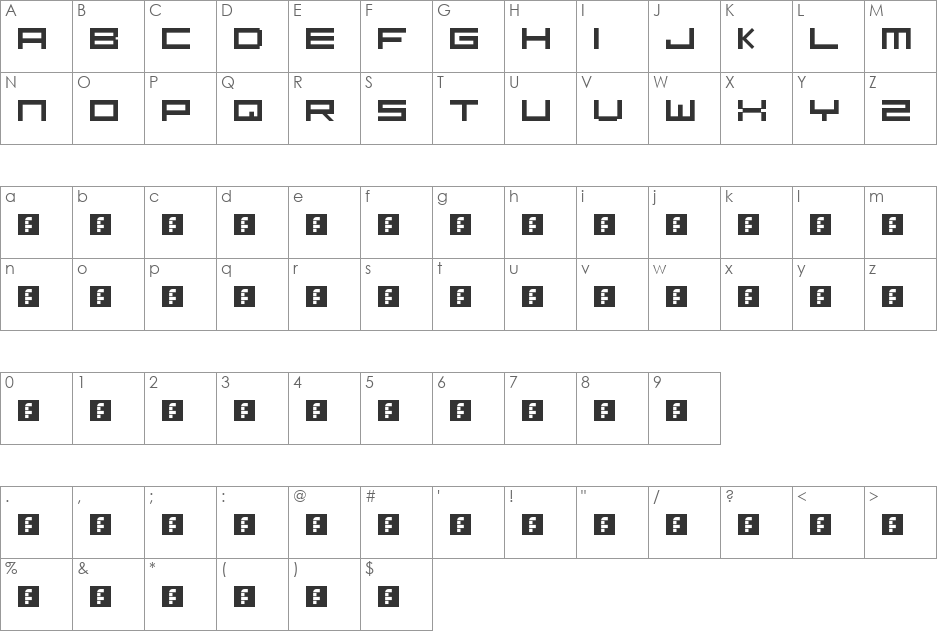 Pickzel font character map preview