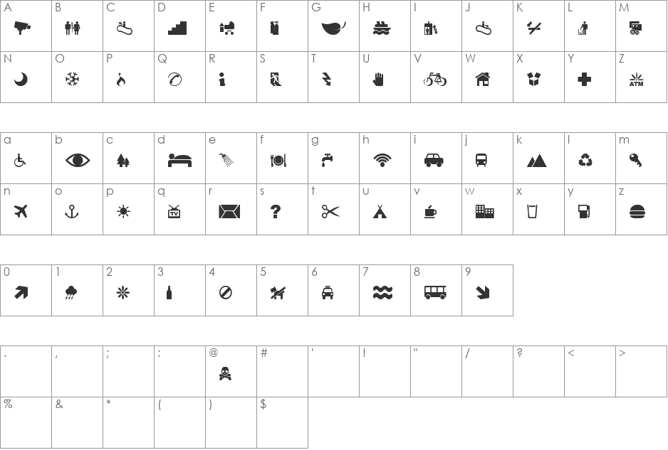 Pictogramz font character map preview