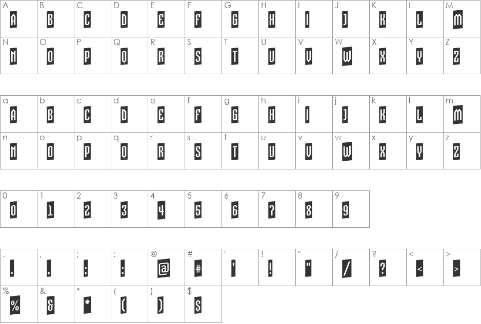 a_VizoraCmUp font character map preview