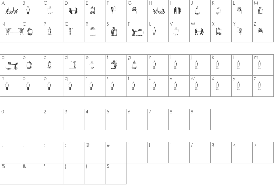 Picture Squares font character map preview