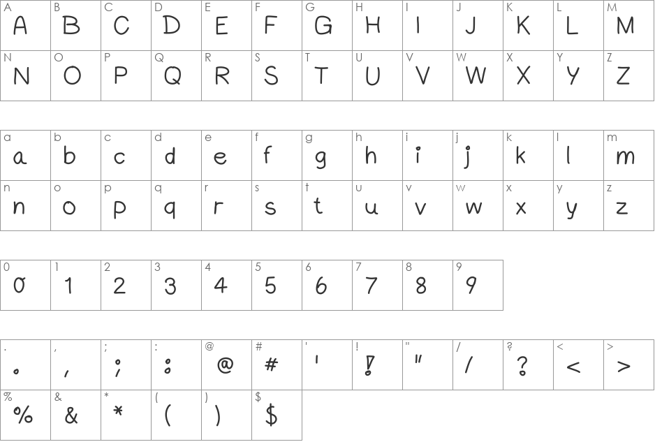 PictureBookSmooth font character map preview