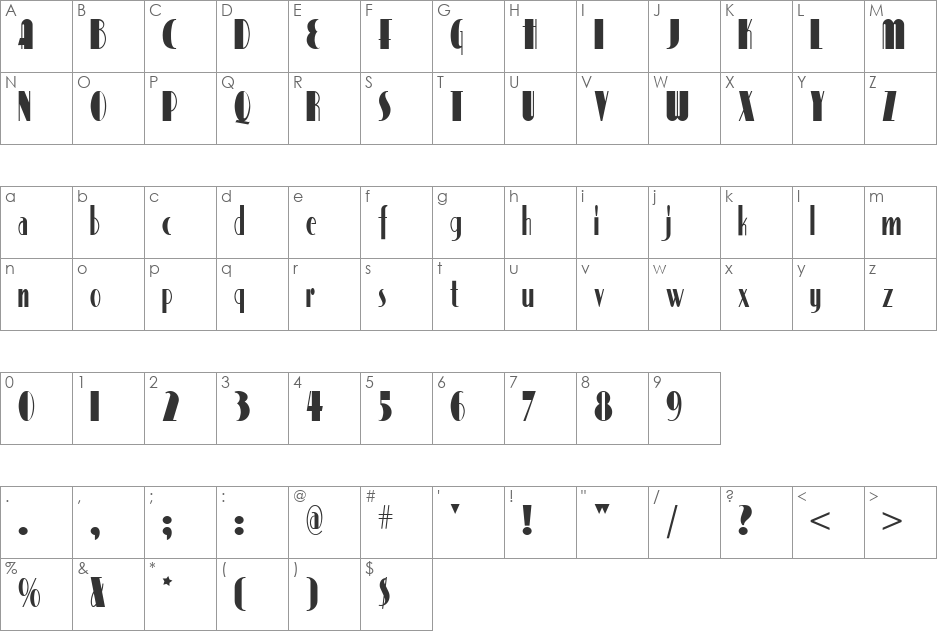 PicturePostcardNF font character map preview