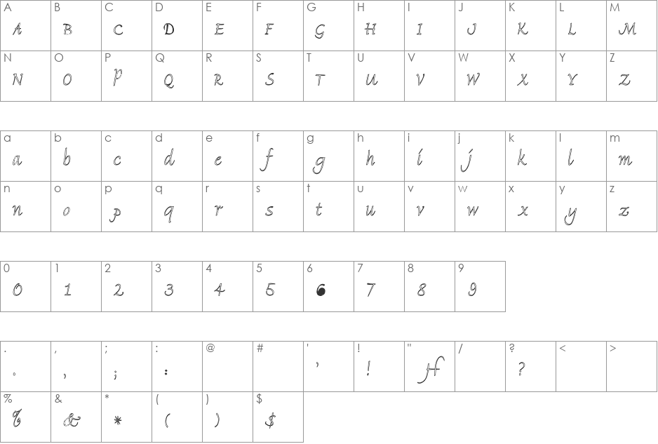 Pidemontal font character map preview