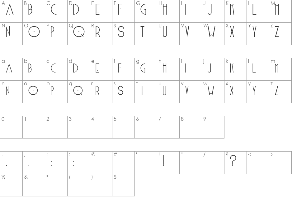 Pifencee font character map preview