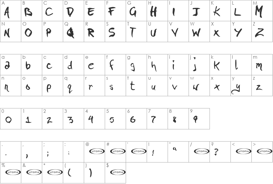 Pigae font character map preview