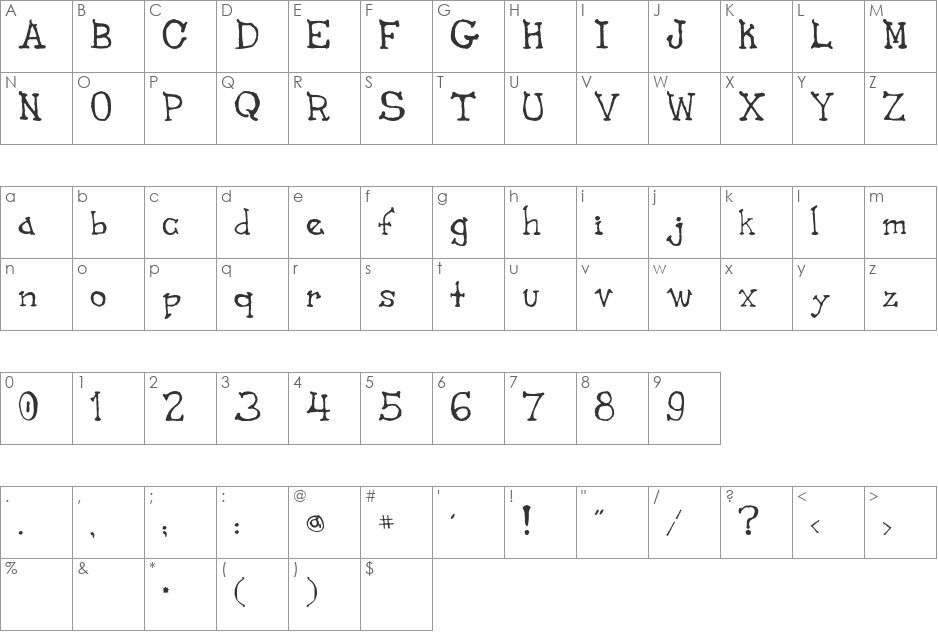 Pigeon Street font character map preview