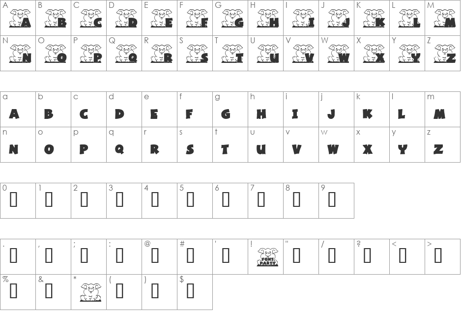 Piggy Font font character map preview