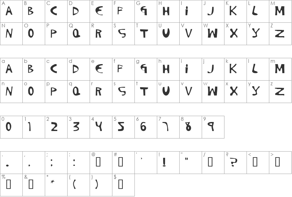 Pigment 08 font character map preview
