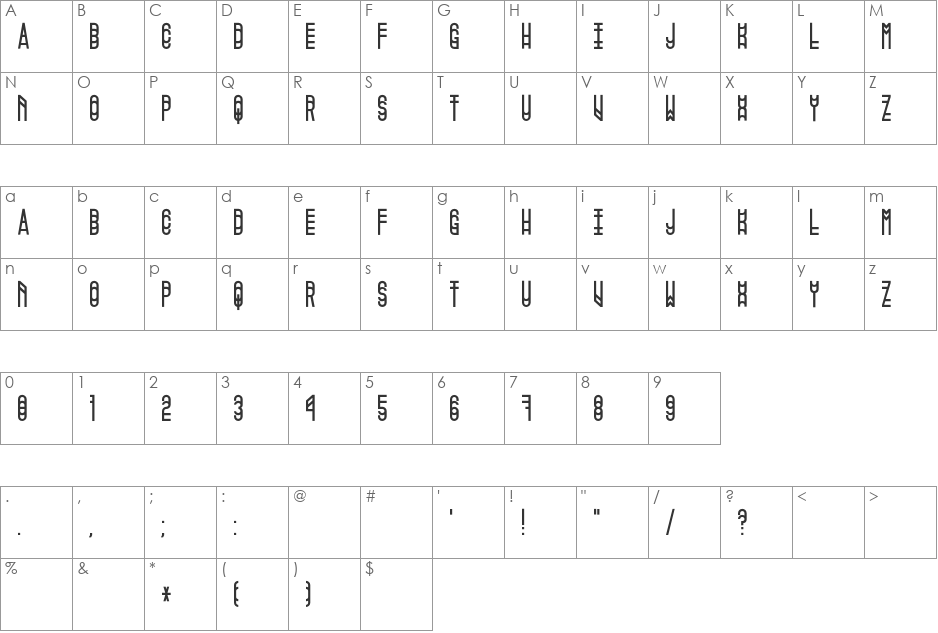 Pigopago font character map preview