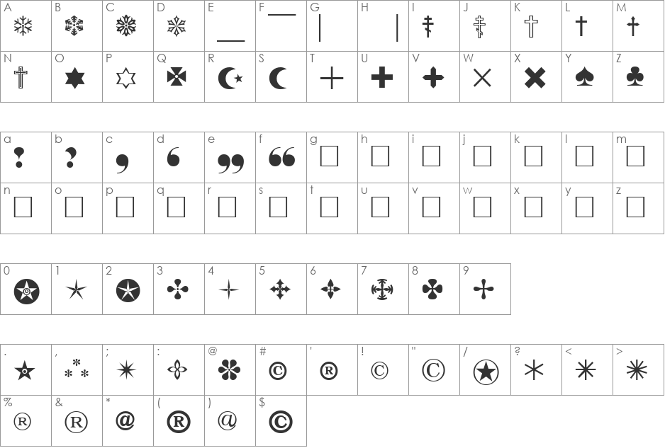 PigraphBTT font character map preview