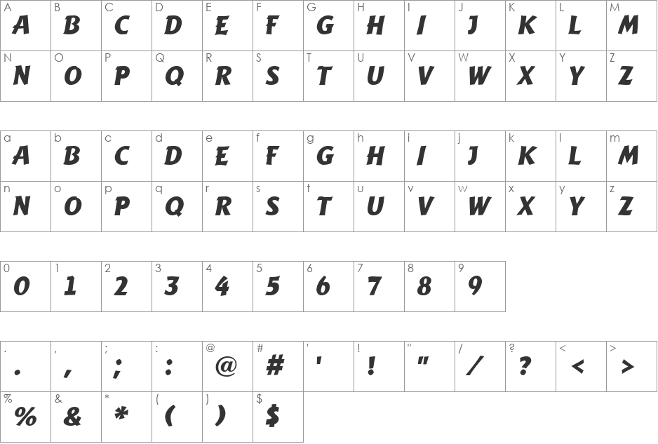 a_Writ font character map preview