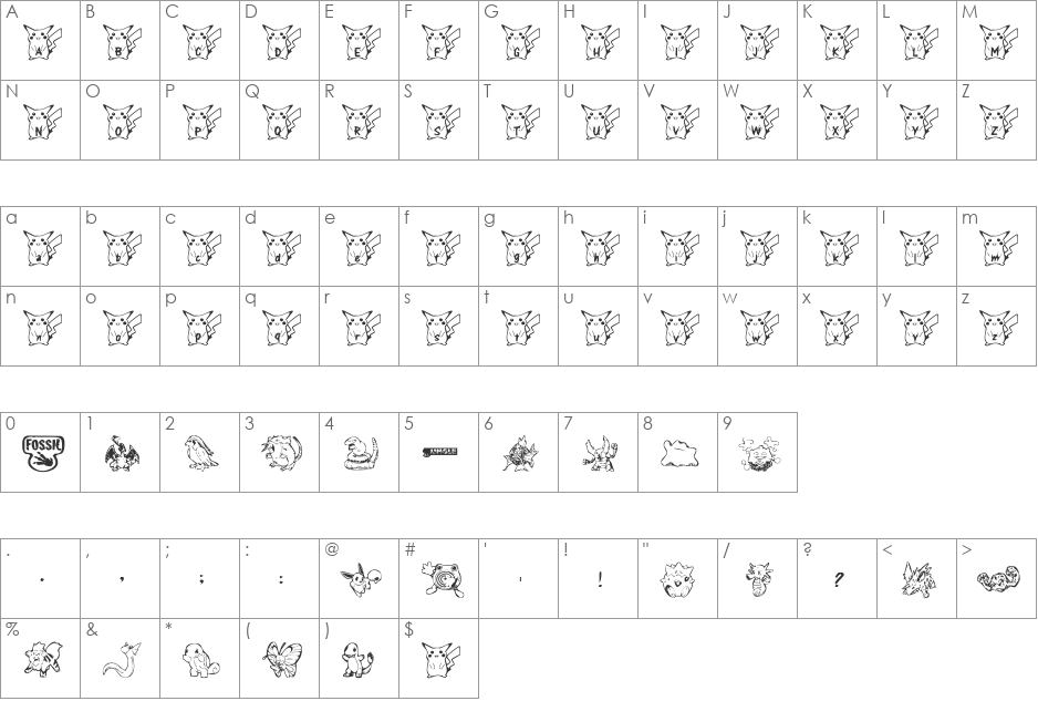 Pika Pika font character map preview