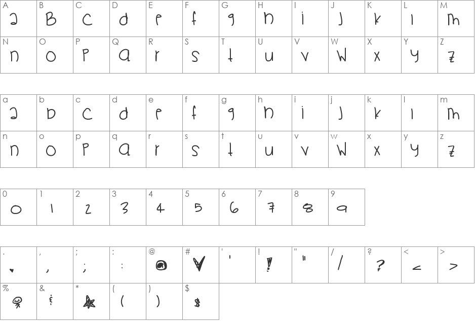 PikaPika font character map preview
