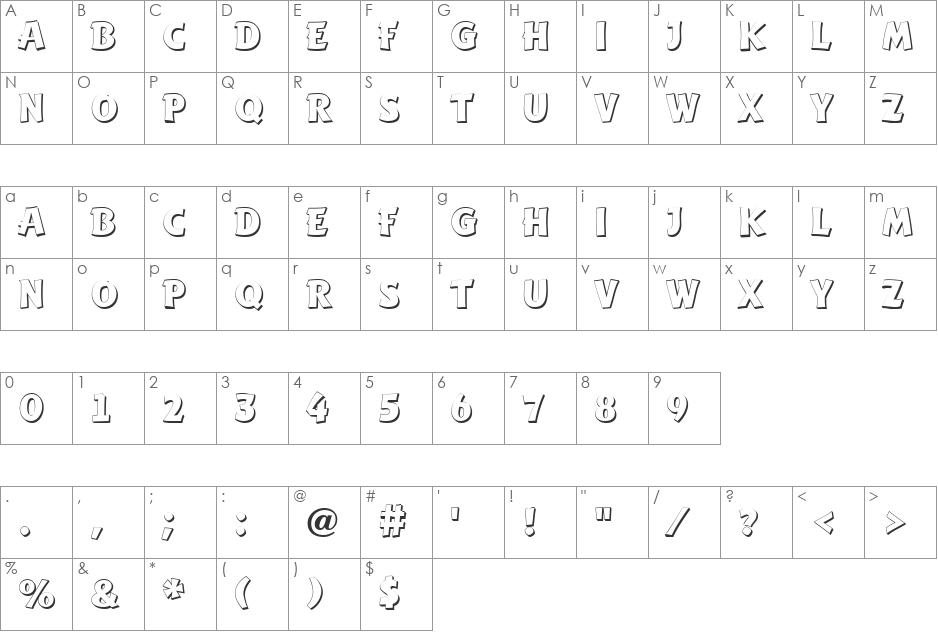 a_Writ3Dxtr font character map preview