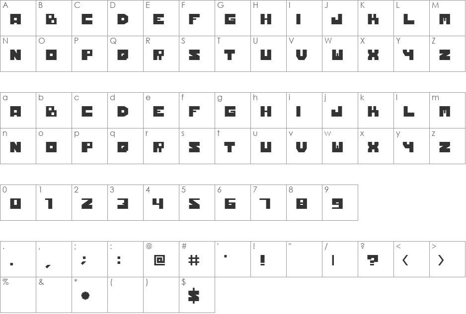 Pilaca font character map preview