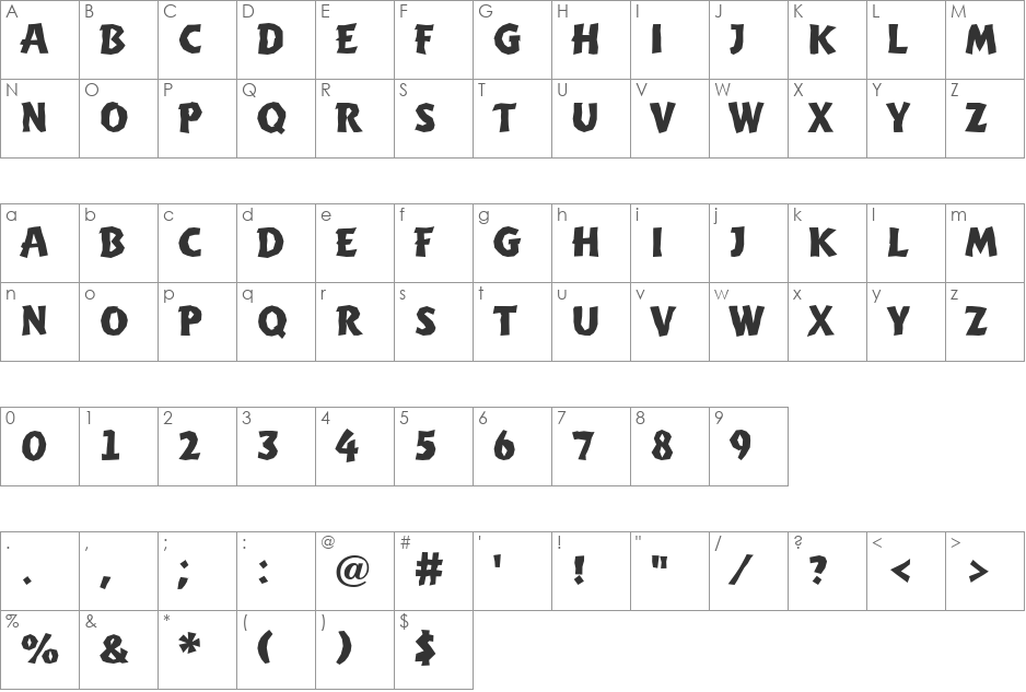 a_WritBrk font character map preview
