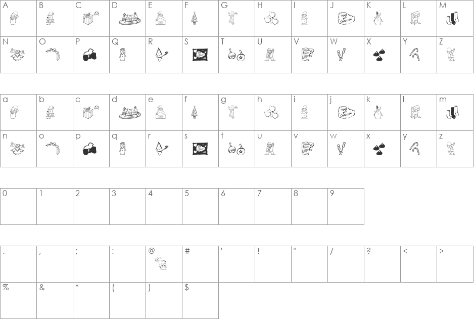 Pimp My Christmas font character map preview