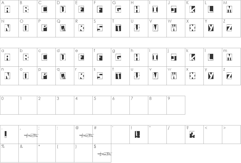 pimper font character map preview
