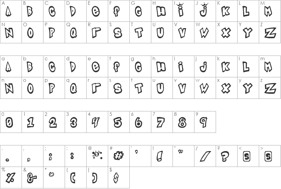Pimples font character map preview