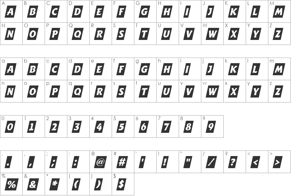 a_WritCmObl font character map preview